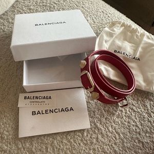 Balenciaga Triple Tour Leather Wrap Bracelet in Red - NEW